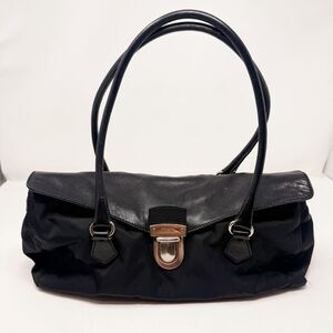 Prada Black Nylon Tessuto Easy Shoulder Bag Vintage Y2K Buckle Silver